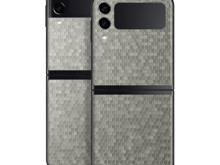 Samsung Galaxy Z Flip 3 LUXURIA SILVER HONEYCOMB 3D TEXTURED Skin For Cheap