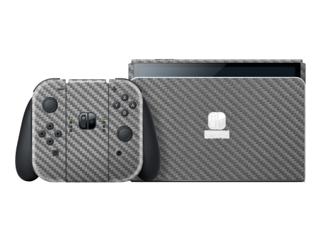 Nintendo Switch OLED 3D Textured CARBON Fibre Skin - Metallic Grey Fashion