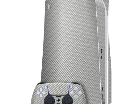 PlayStation 5 (PS5) DISC Edition Textured CARBON Fibre Skin - Grey Metallic Hot on Sale