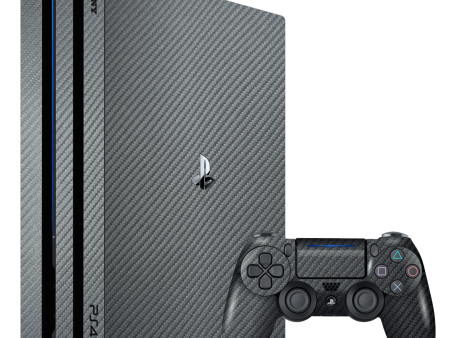 Playstation 4 PRO (PS4 Pro) 3D Textured CARBON Fibre Skin - METALLIC GREY For Sale