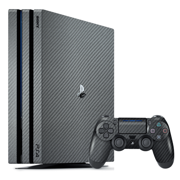 Playstation 4 PRO (PS4 Pro) 3D Textured CARBON Fibre Skin - METALLIC GREY For Sale