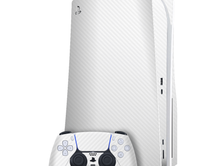 PlayStation 5 (PS5) DISC Edition Textured CARBON Fibre Skin - WHITE Supply