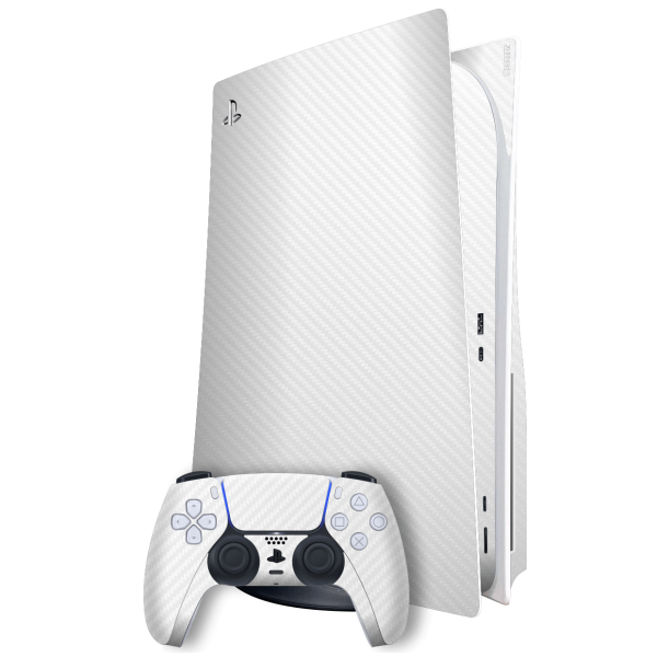 PlayStation 5 (PS5) DISC Edition Textured CARBON Fibre Skin - WHITE Supply