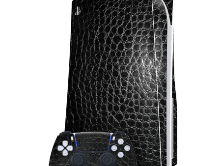 PlayStation 5 (PS5) DISC Edition LUXURIA BLACK ALLIGATOR Leather Skin on Sale