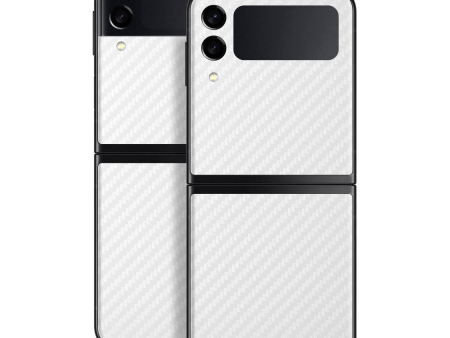 Samsung Galaxy Z Flip 3 3D Textured CARBON Fibre Skin - WHITE For Sale