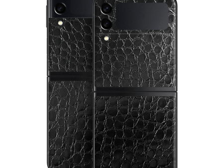 Samsung Galaxy Z Flip 3 LUXURIA BLACK ALLIGATOR Leather Skin Online Hot Sale