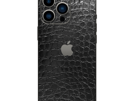 iPhone 14 PRO LUXURIA BLACK ALLIGATOR Leather Textured Skin on Sale